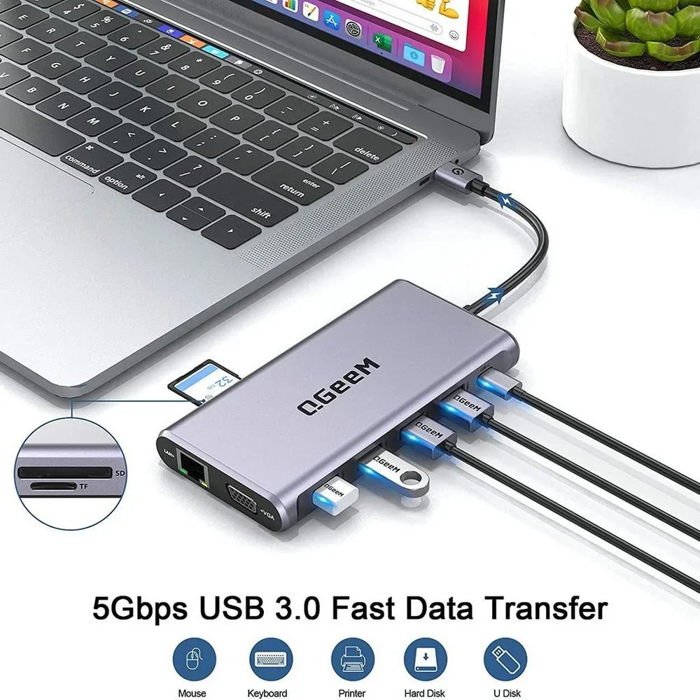 QGeeM USB C Hub,12 in 1 USB C Laptop Docking Station